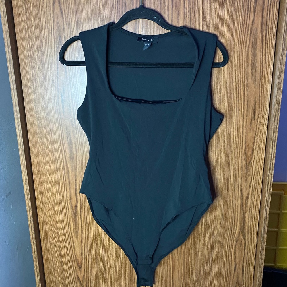 New Look Bodysuit Women Size 10 Black Square Neck Sleeveless